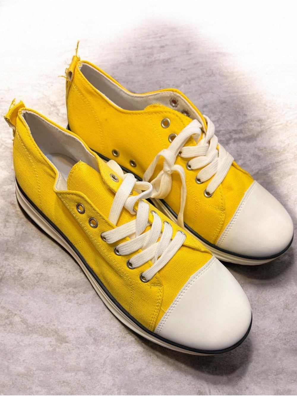 Yellow Canvas Lace-Up Sneakers - Women's Casual Shoes